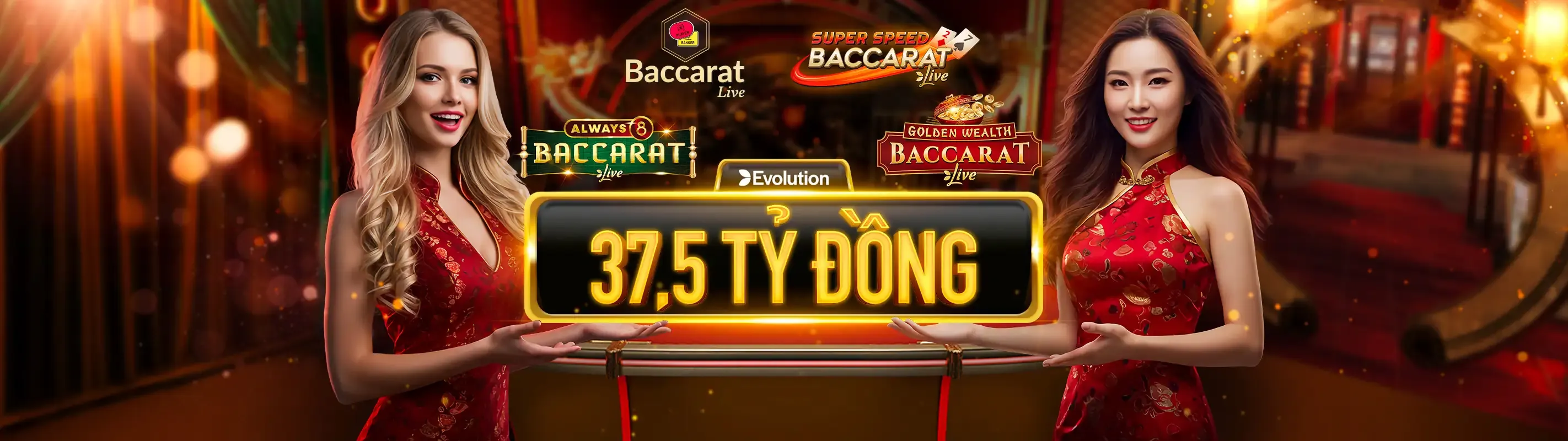 Bàn Baccarat sang trọng tại vm88 casino với các lá bài và chip cược